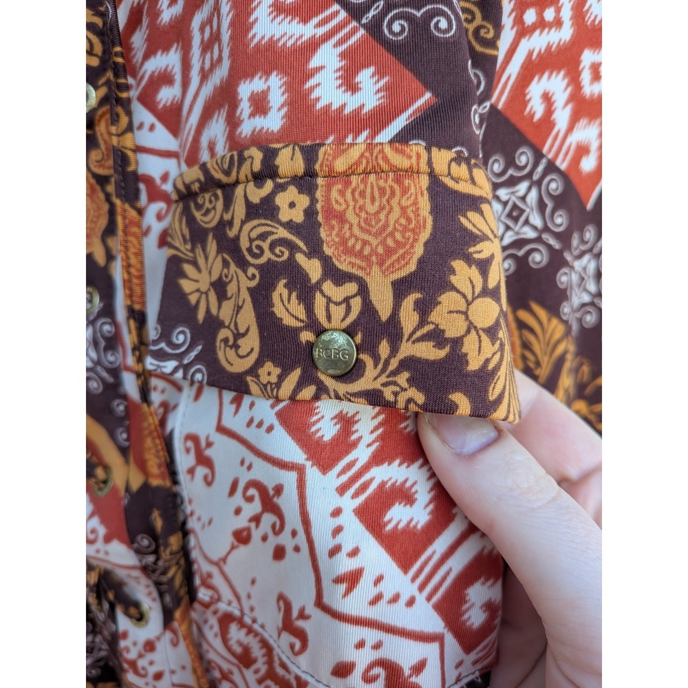 BCBGMAXAZRIA Patchwork Print Long Sleeve Blouse B… - image 2